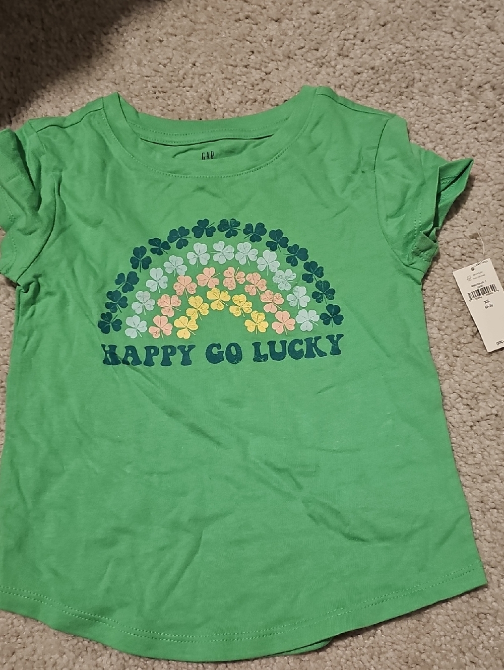 GAP Green Short-Sleeve Tee with Rainbow Clover Graphic